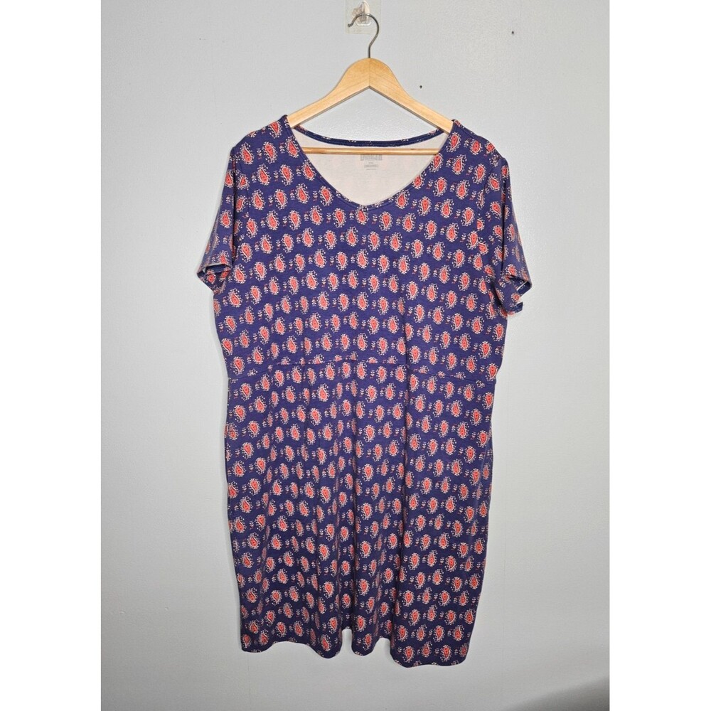 DULUTH TRADING CO NoGa Short Sleeve Dress 2XL Blue Orange Paisley Print Stretch